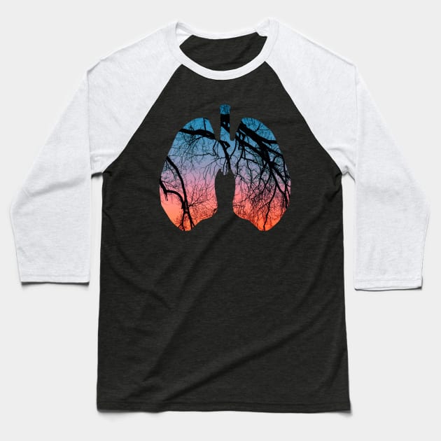 Lungs Tree with Sun Set Design Baseball T-Shirt by Aziz